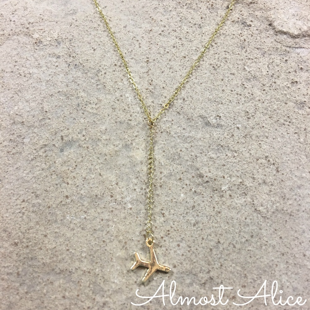 Wanderlust Traveler Airplane Gold "Y" DropNecklace